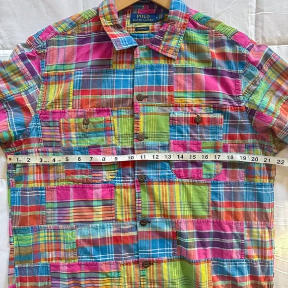 Polo Ralph Lauren Classic Fit Patchwork Madras Camp Shirt 100% Cotton Medium - Picture 9 of 14